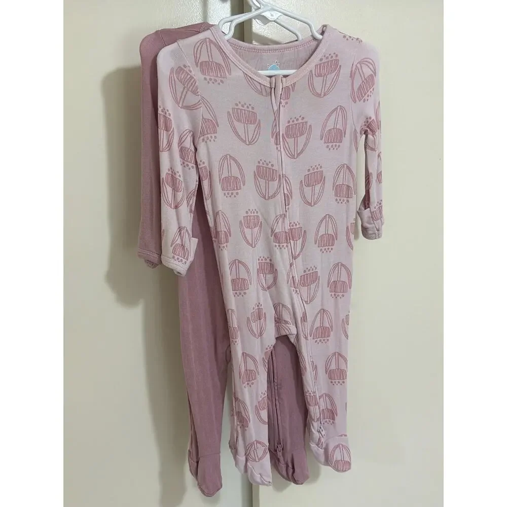 Cloud Island Baby 2pk Floral Soft Modal Blend Long Sleeve Footed Pajamas Stretch